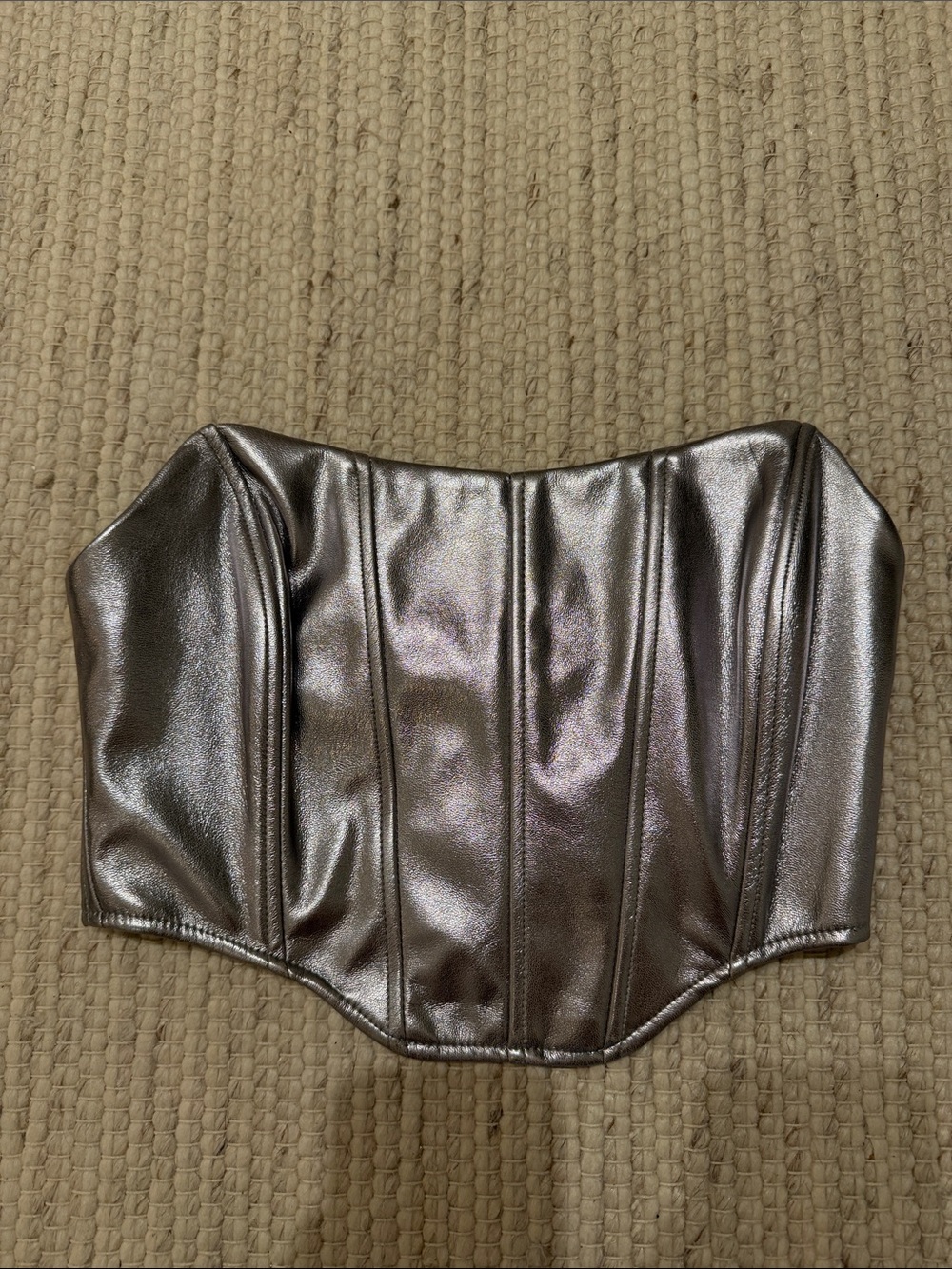 Garage Metallic Silver Strapless Corset Top